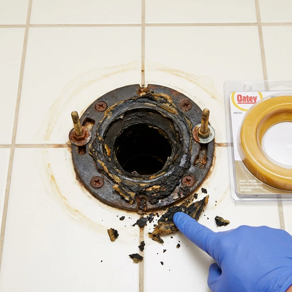 Failed wax ring showing water seepage at the base of a toilet in a Springfield, NJ home